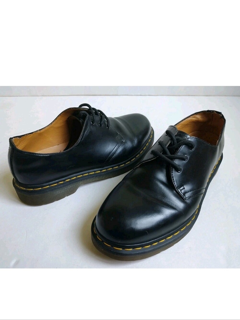 Doc Dr. Martens 1461 Leather Black 3 Eye Oxford Shoes Women's Lace Up 10 Yellow